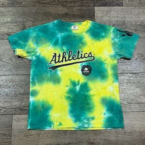 Oakland Athletics Tie‑Dye Jerry Garcia Grateful Dead Tee Green/Yellow Medium